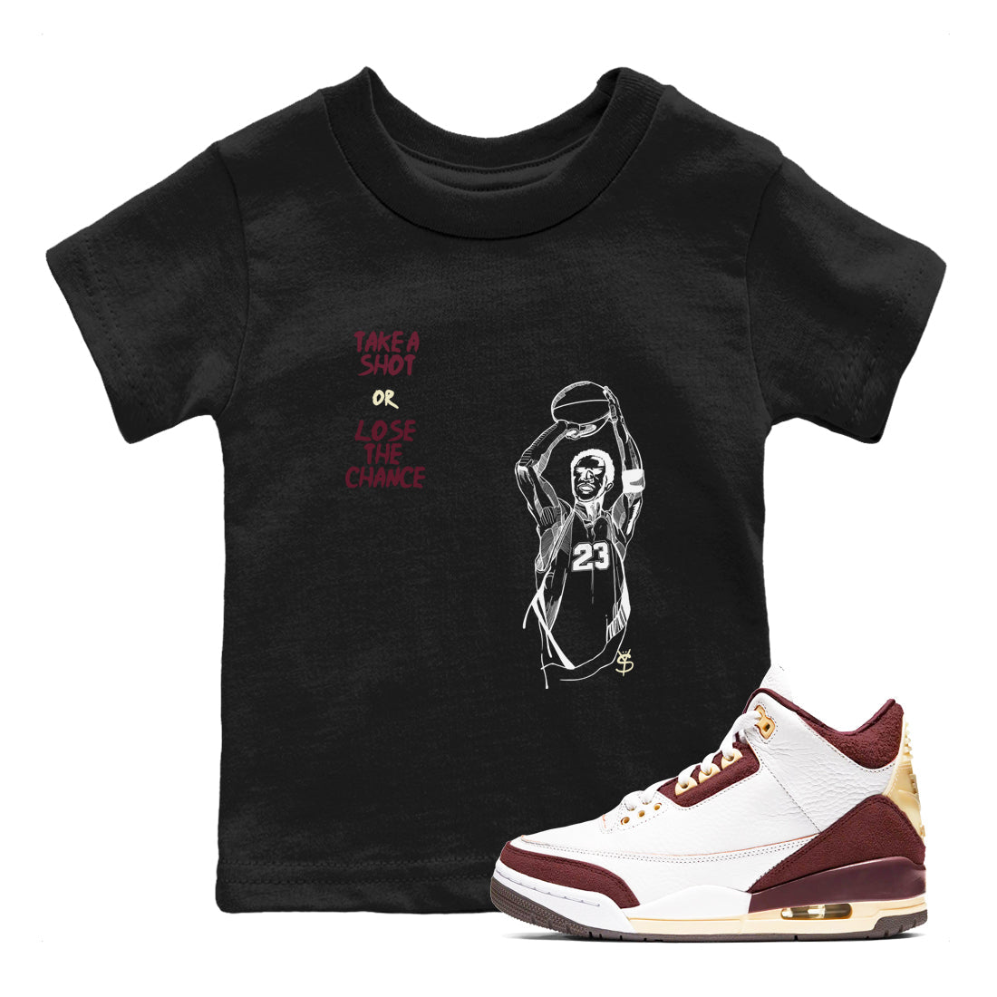 Take A Shot snkmatch Tees Kids - Air Jordan 3 A Ma Maniere x Burgundy Crush