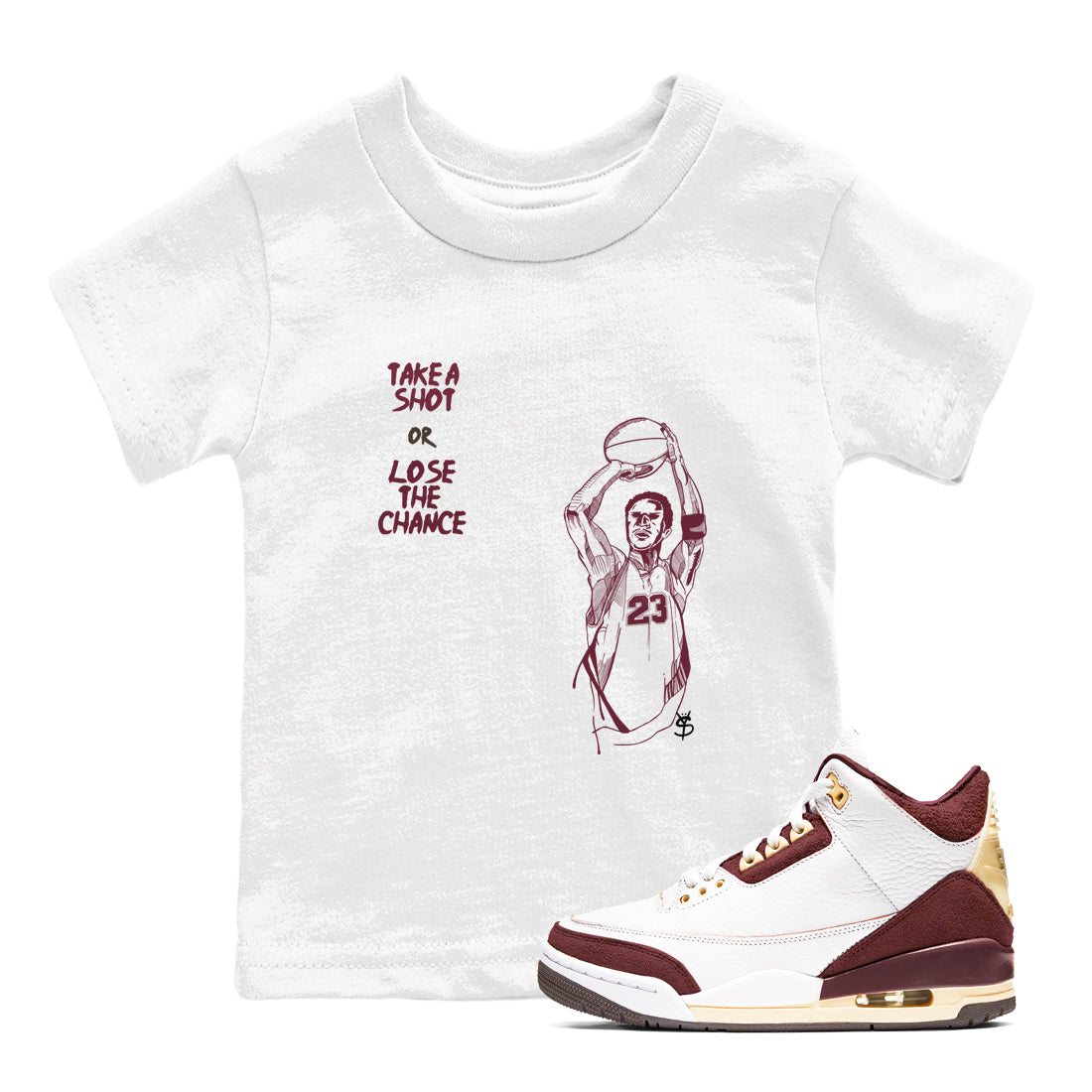 Take A Shot snkmatch Tees Kids - Air Jordan 3 A Ma Maniere x Burgundy Crush