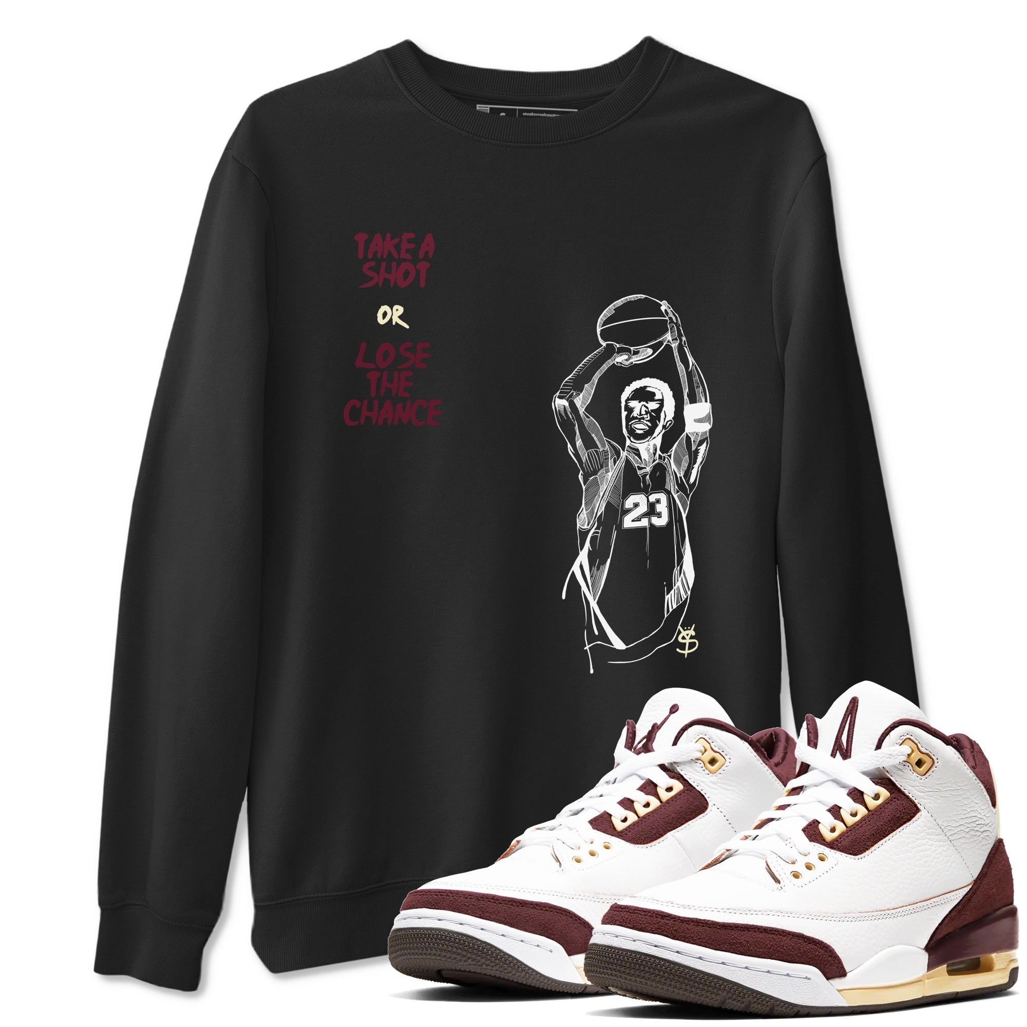 Take A Shot snkmatch Tees - Air Jordan 3 A Ma Maniere x Burgundy Crush