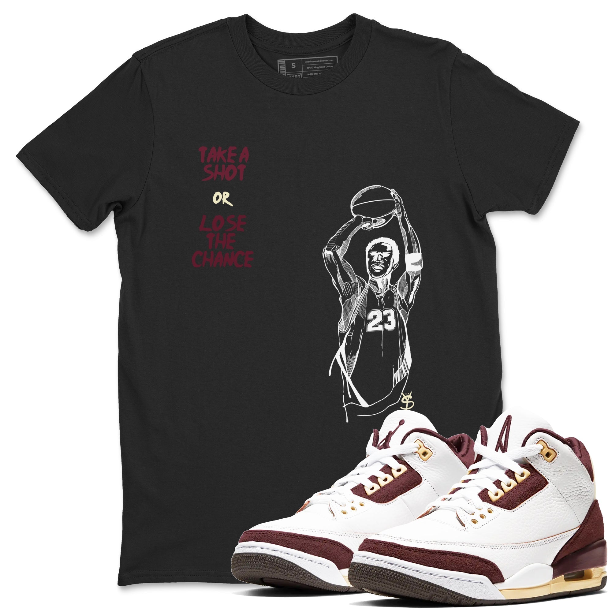Take A Shot snkmatch Tees - Air Jordan 3 A Ma Maniere x Burgundy Crush