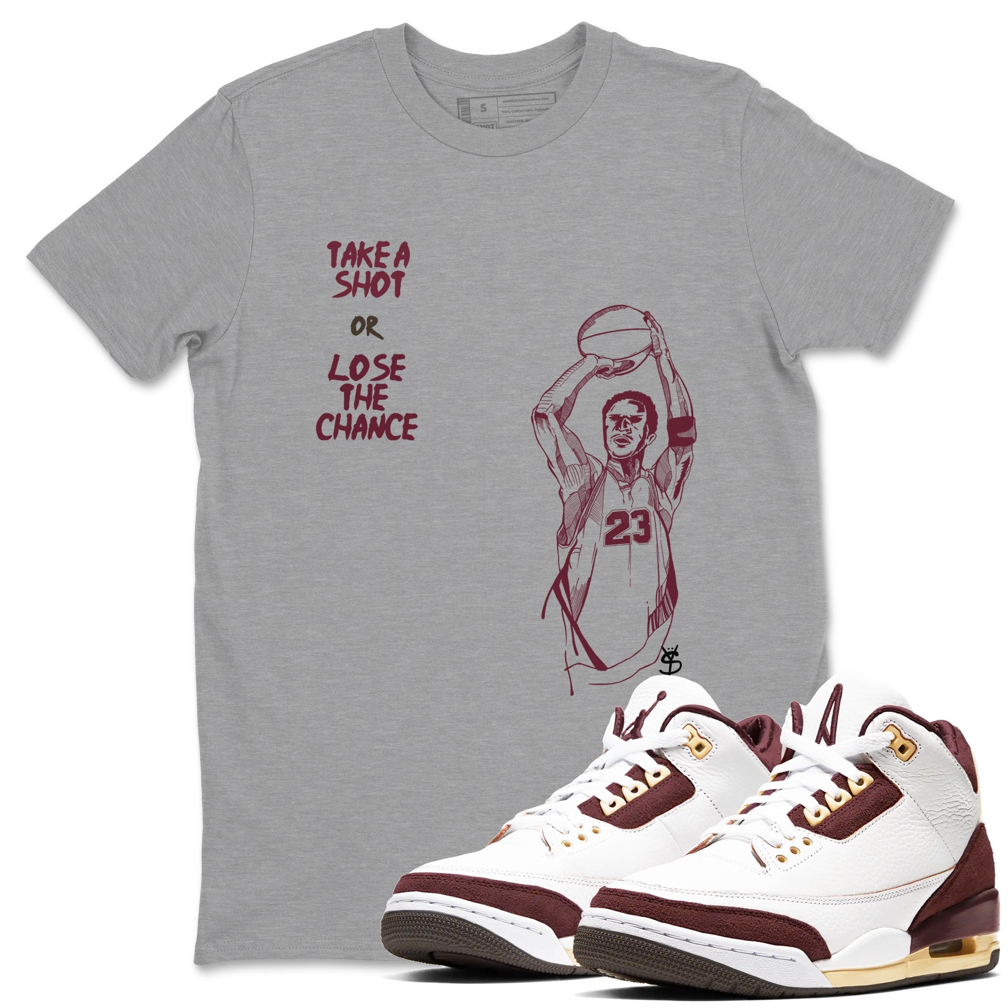 Take A Shot snkmatch Tees - Air Jordan 3 A Ma Maniere x Burgundy Crush