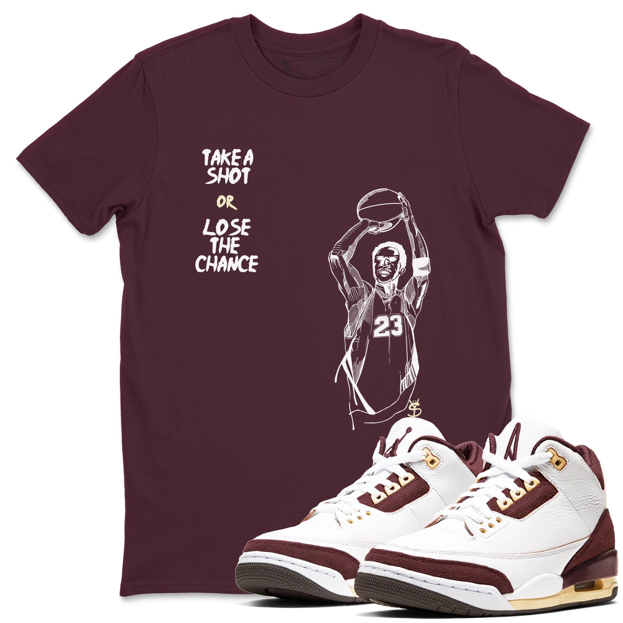 Take A Shot snkmatch Tees - Air Jordan 3 A Ma Maniere x Burgundy Crush