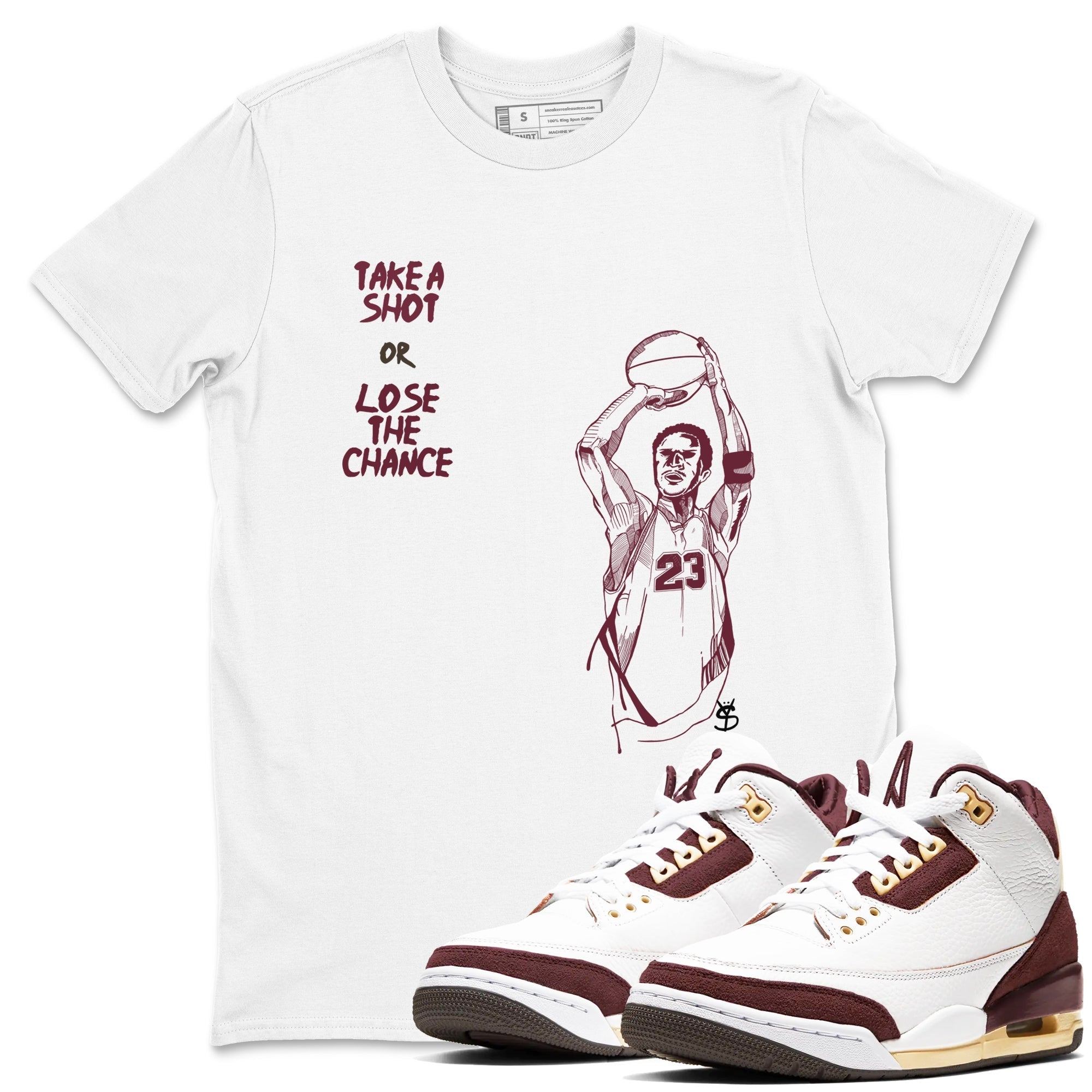 Take A Shot snkmatch Tees - Air Jordan 3 A Ma Maniere x Burgundy Crush