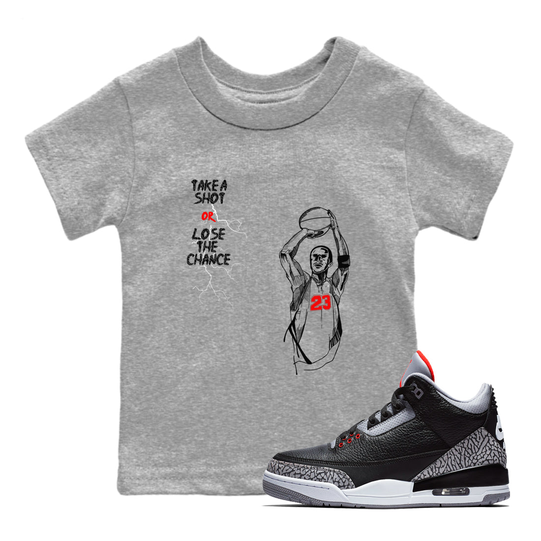 Take A Shot snkmatch Tees Kids - Air Jordan 3 Black Cement