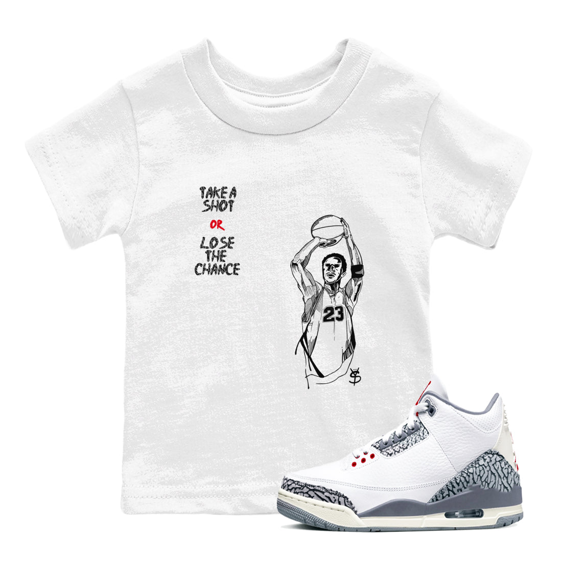 Take A Shot snkmatch Tees Kids - Air Jordan 3 Cement Grey
