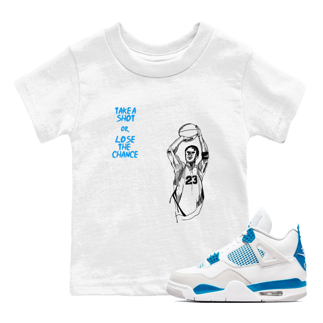 Take A Shot snkmatch Tees Kids - Air Jordan 4 Military Blue