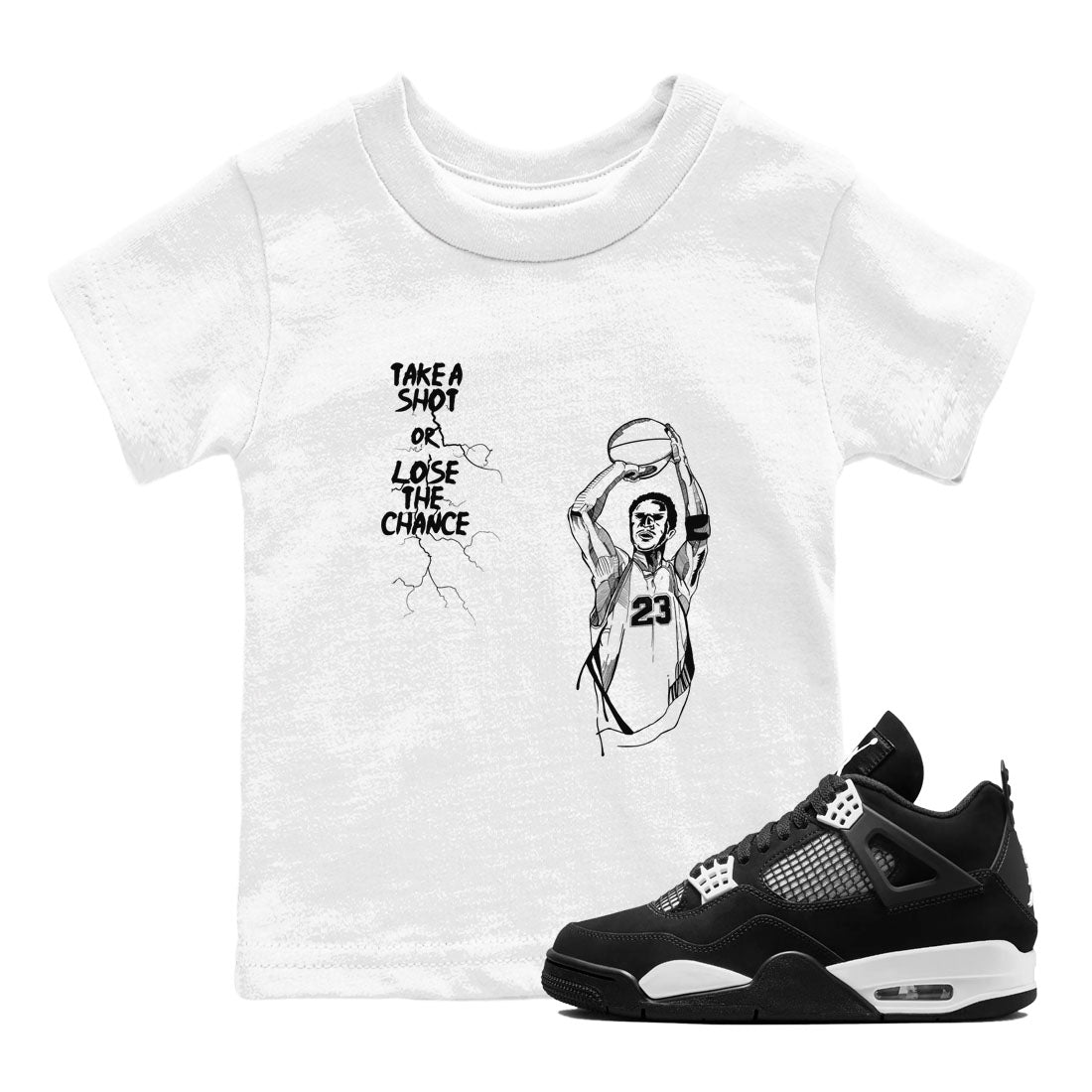 Take A Shot snkmatch Tees Kids - Air Jordan 4 White Thunder