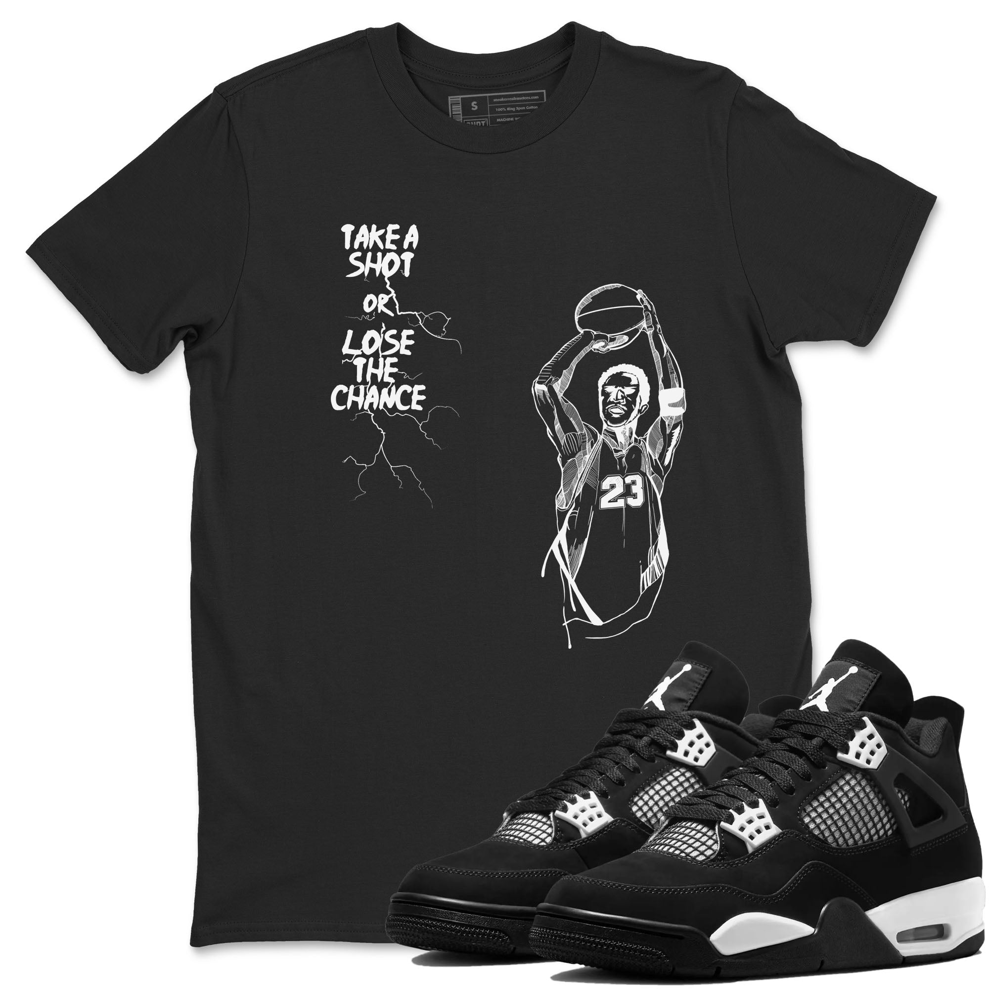 Take A Shot snkmatch Tees - Air Jordan 4 White Thunder
