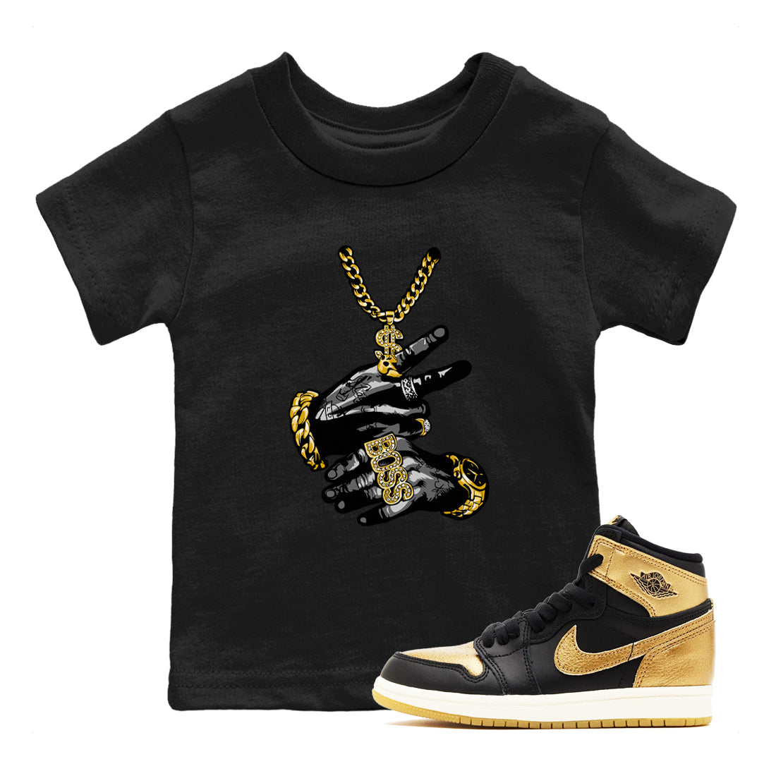 Tattoo Hands snkmatch Tees Kids - Air Jordan 1 Black Metallic Gold