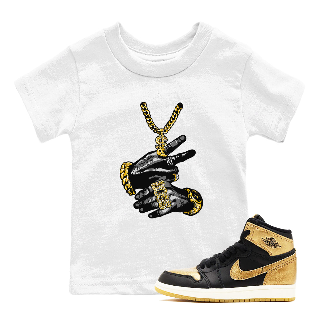 Tattoo Hands snkmatch Tees Kids - Air Jordan 1 Black Metallic Gold