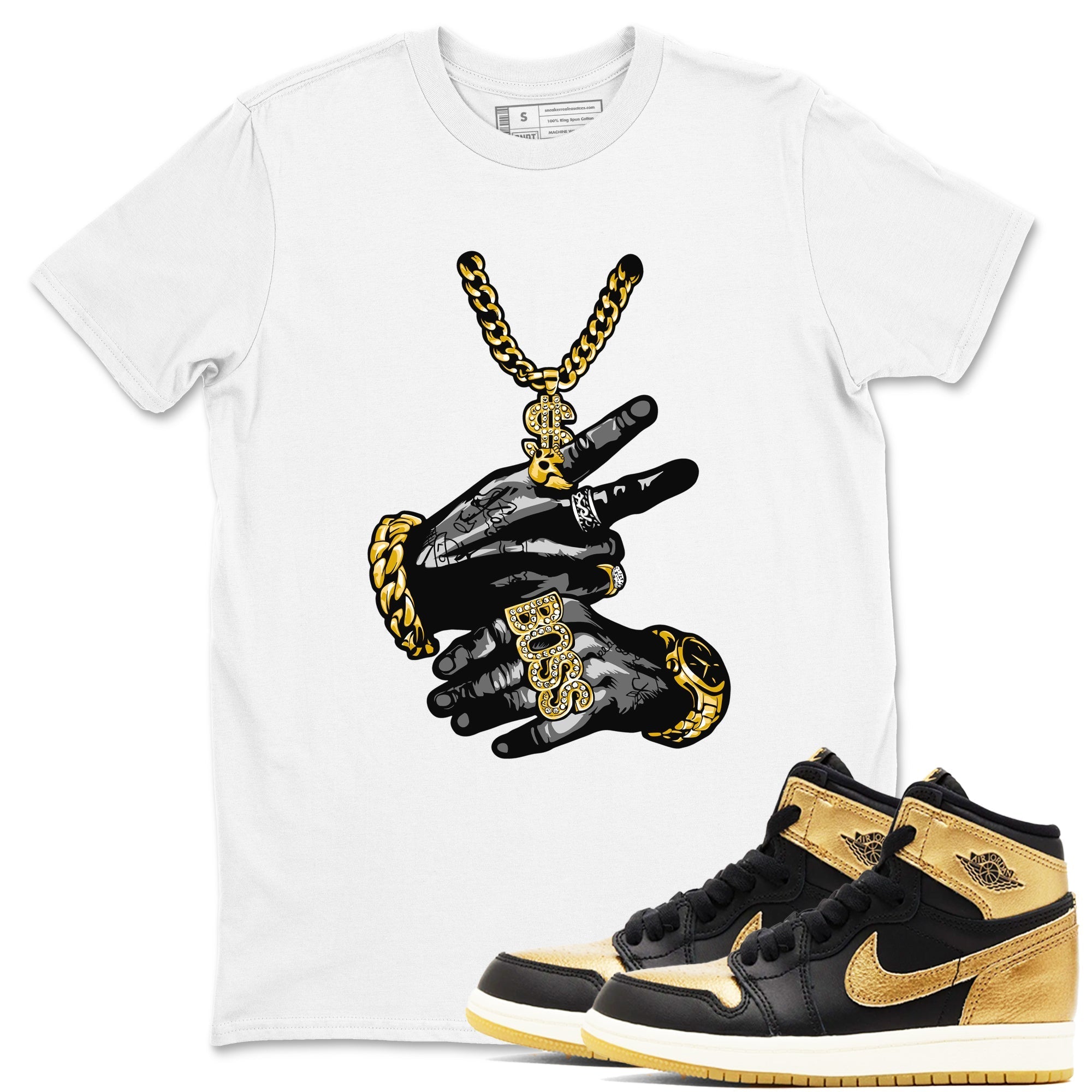Tattoo Hands snkmatch Tees - Air Jordan 1 Black Metallic Gold
