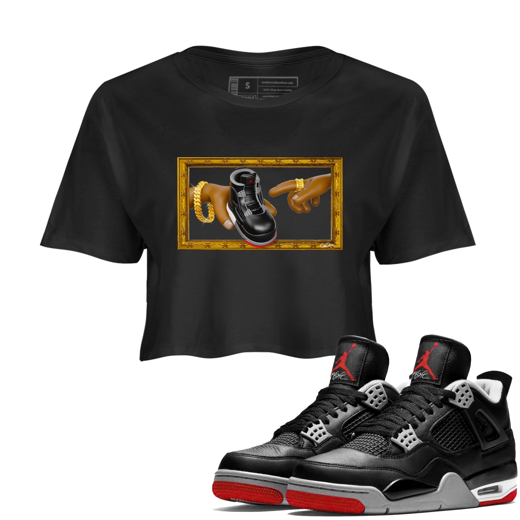 The Creation Of Adam snkmatch Women's Top - Air Jordan 4 Bred Reimagined
