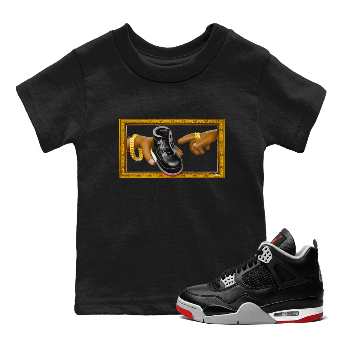 The Creation Of Adam snkmatch Tees Kids - Air Jordan 4 Bred Reimagined