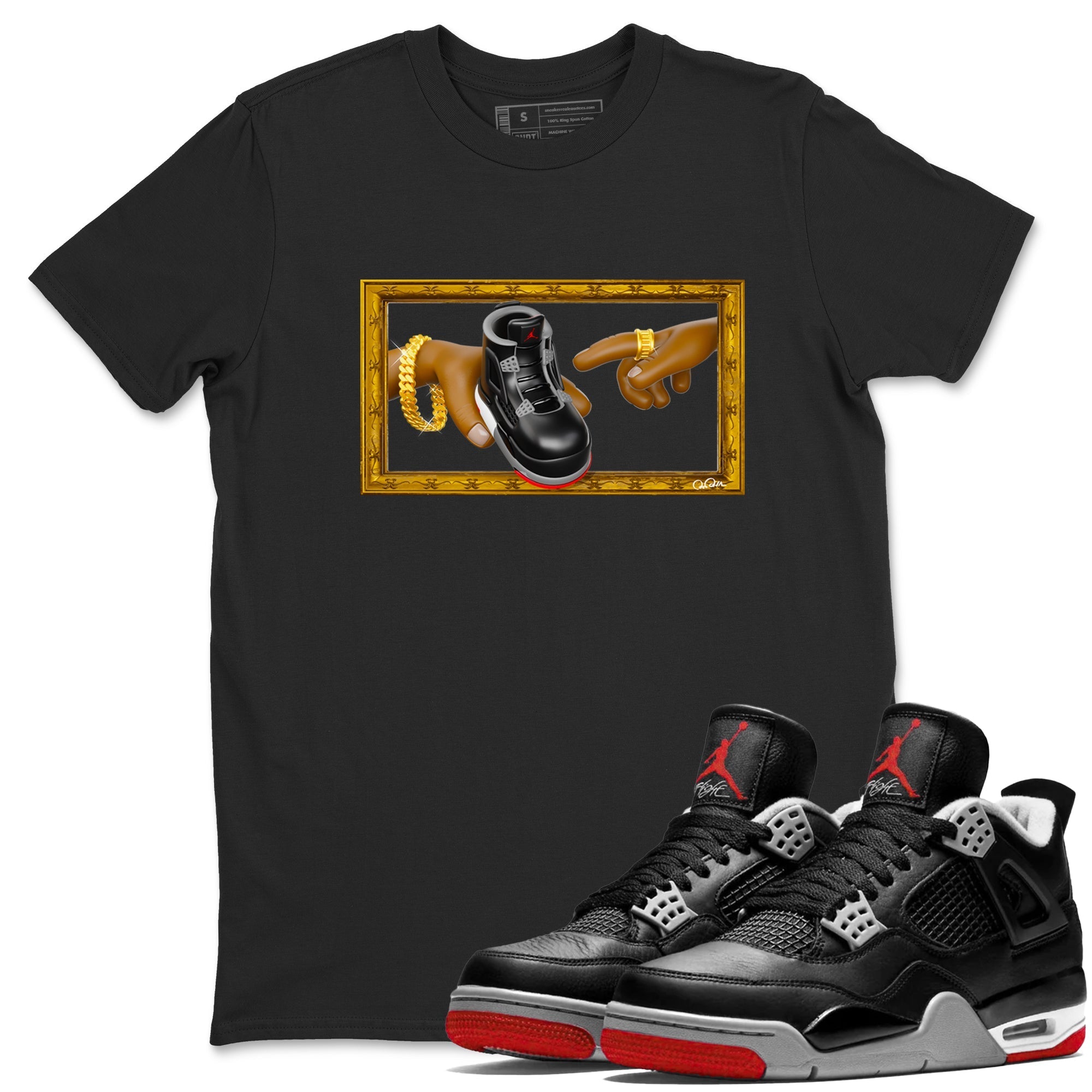 The Creation Of Adam snkmatch Tees - Air Jordan 4 Bred Reimagined