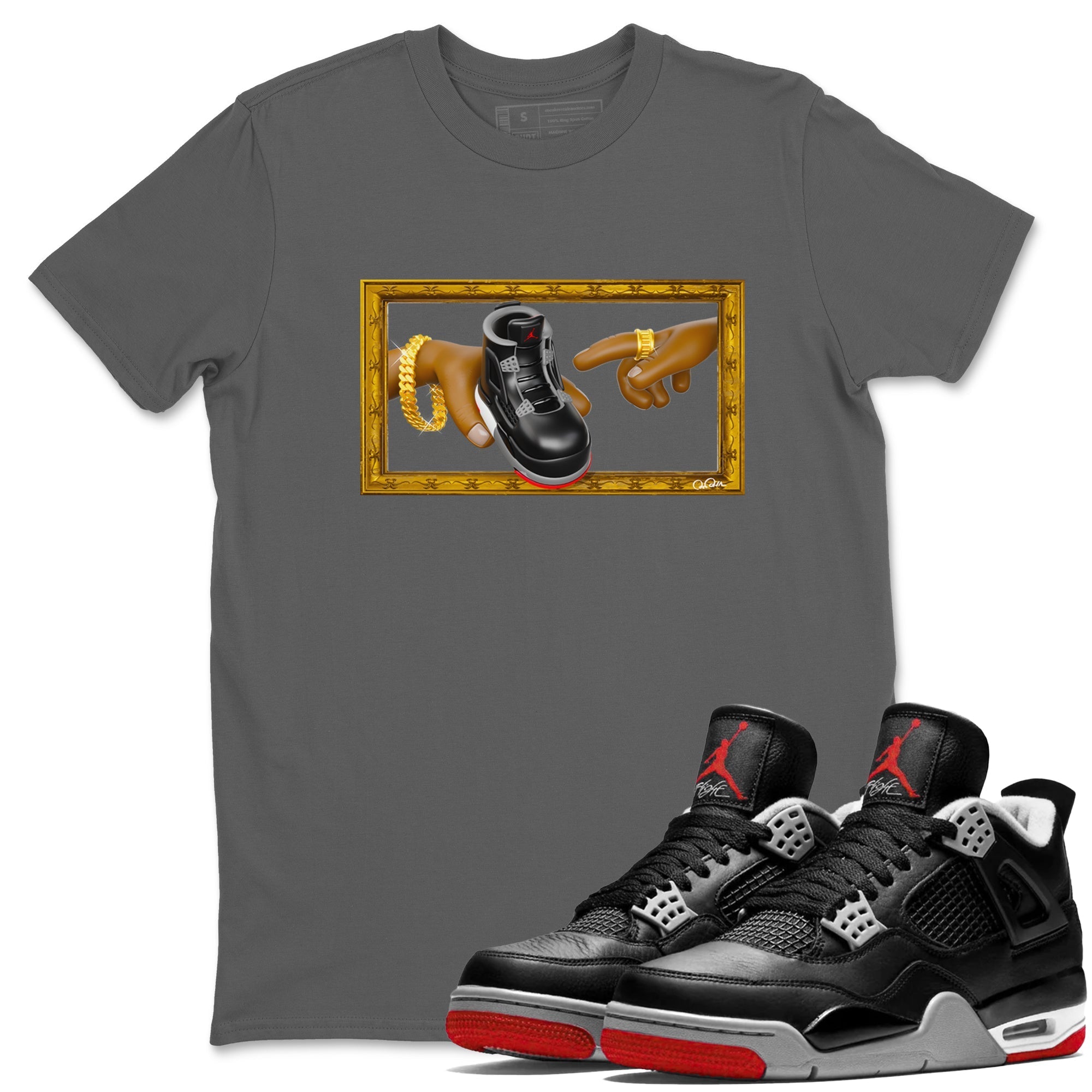 The Creation Of Adam snkmatch Tees - Air Jordan 4 Bred Reimagined