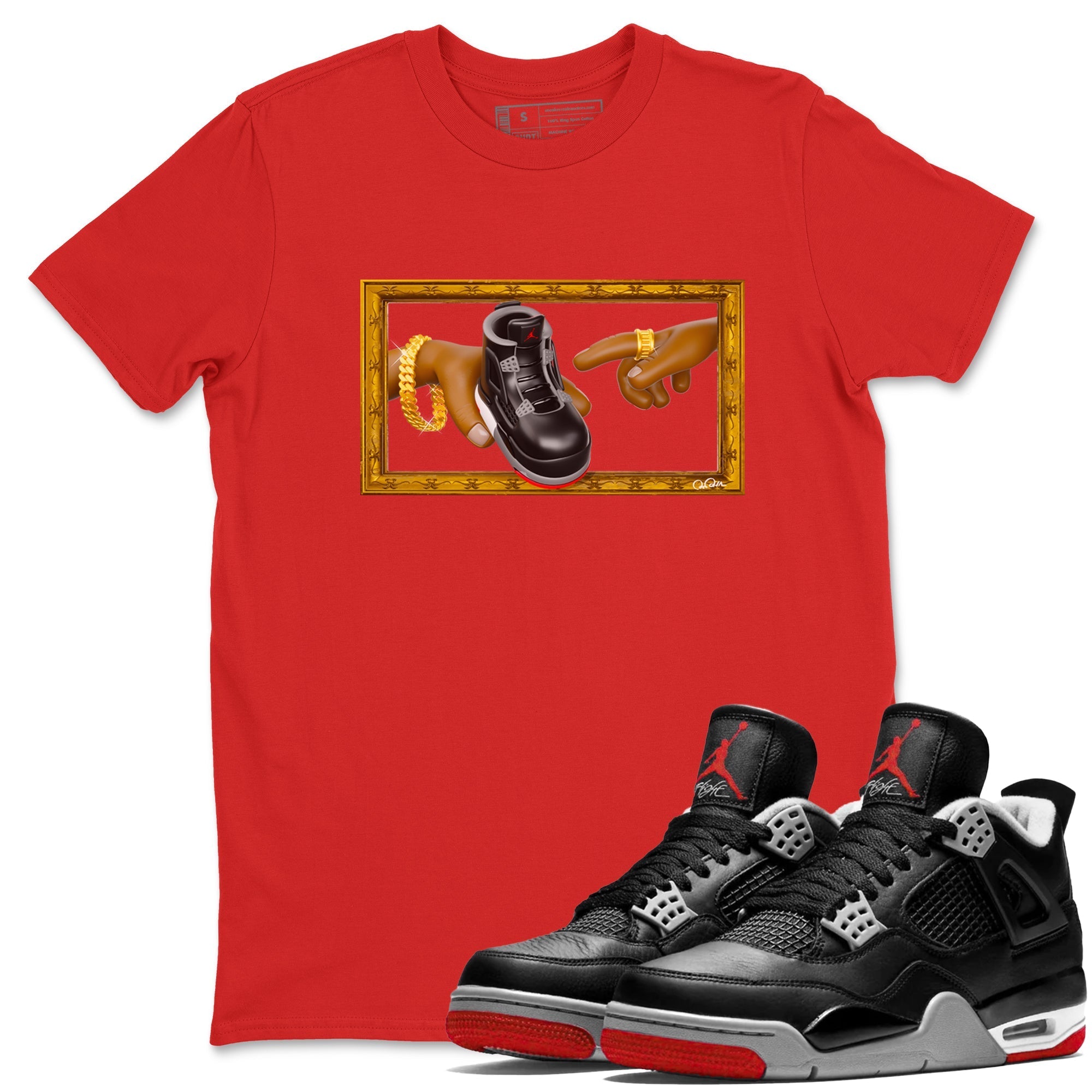The Creation Of Adam snkmatch Tees - Air Jordan 4 Bred Reimagined