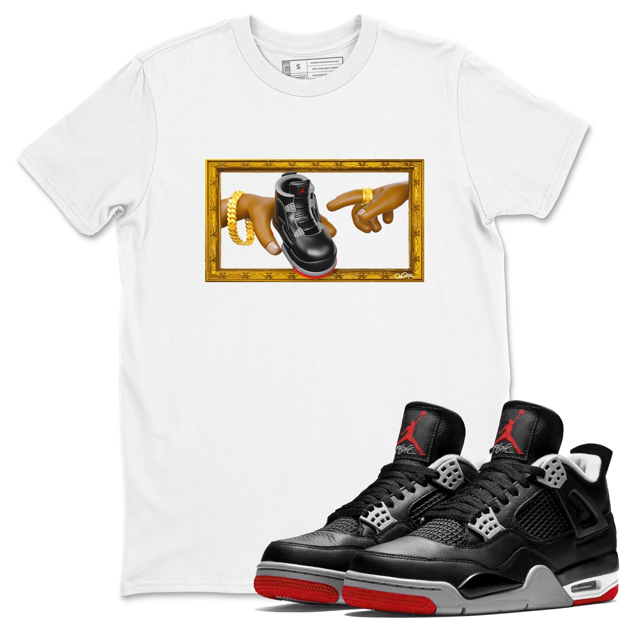The Creation Of Adam snkmatch Tees - Air Jordan 4 Bred Reimagined