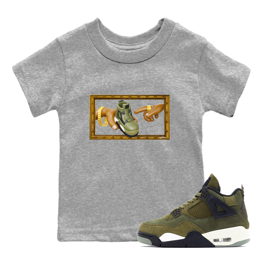 The Creation of Adam snkmatch Tee Kids - Air Jordan 4 Medium Olive