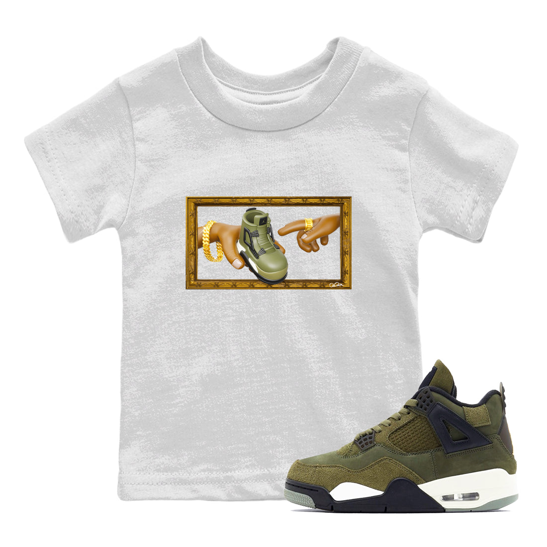 The Creation of Adam snkmatch Tee Kids - Air Jordan 4 Medium Olive