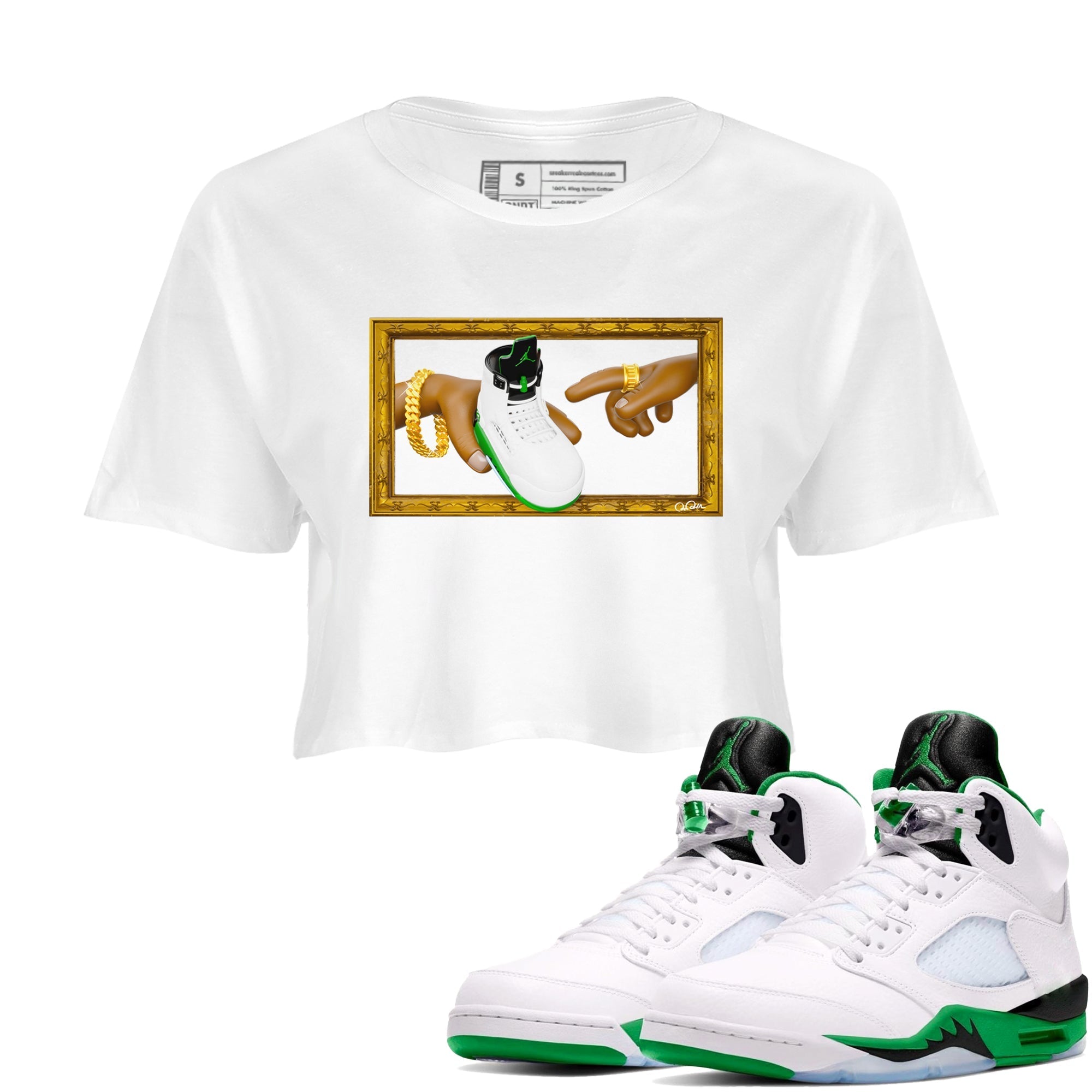 The Creation of Adam snkmatch Women's Top - Air Jordan 5 Lucky Green