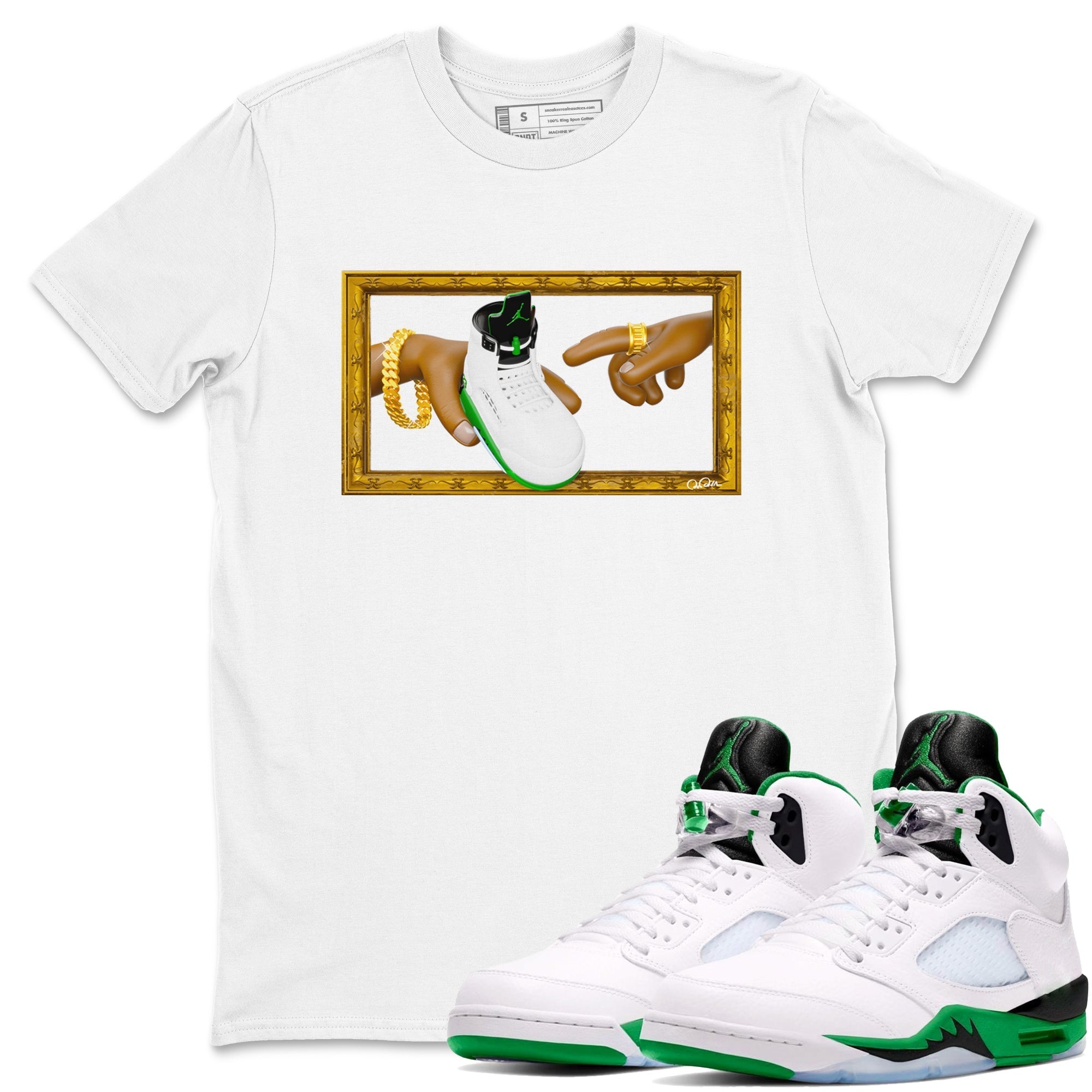 The Creation of Adam snkmatch Tee - Air Jordan 5 Lucky Green