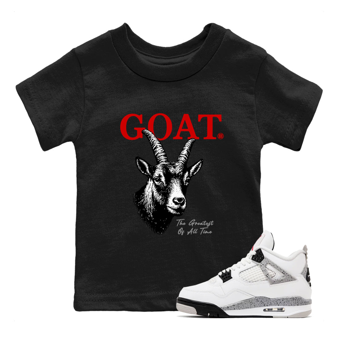 The Greatest Of All Time snkmatch Tees Kids - Air Jordan 4 White Cement