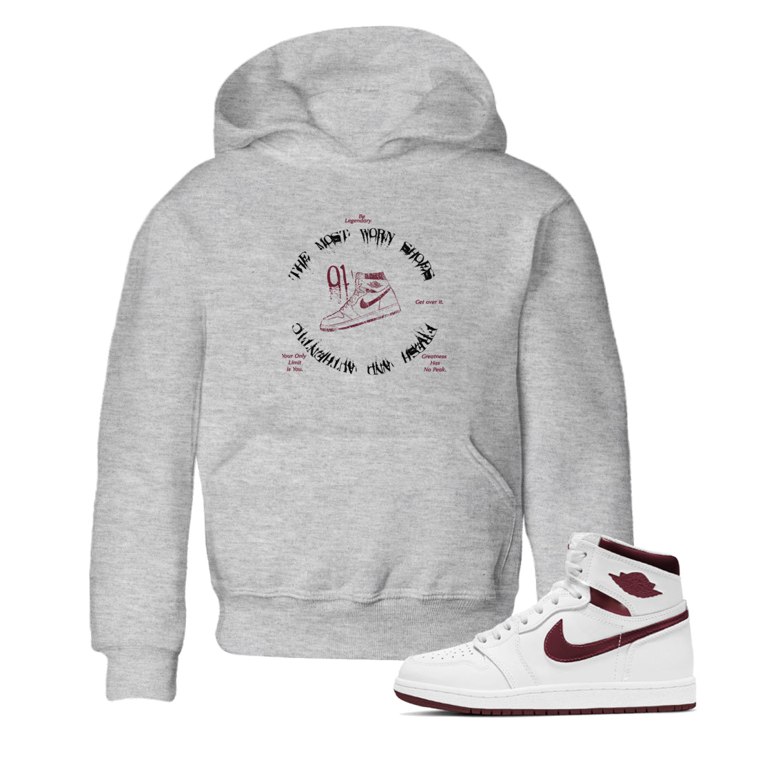 The Most Worn Shoes snkmatch Tees Kids - Air Jordan 1 Metallic Burgundy