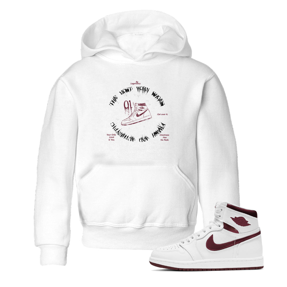 The Most Worn Shoes snkmatch Tees Kids - Air Jordan 1 Metallic Burgundy