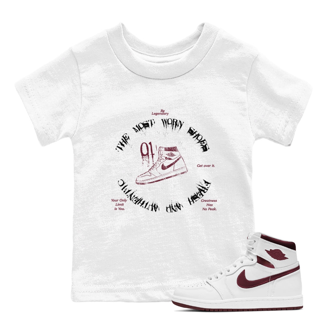 The Most Worn Shoes snkmatch Tees Kids - Air Jordan 1 Metallic Burgundy