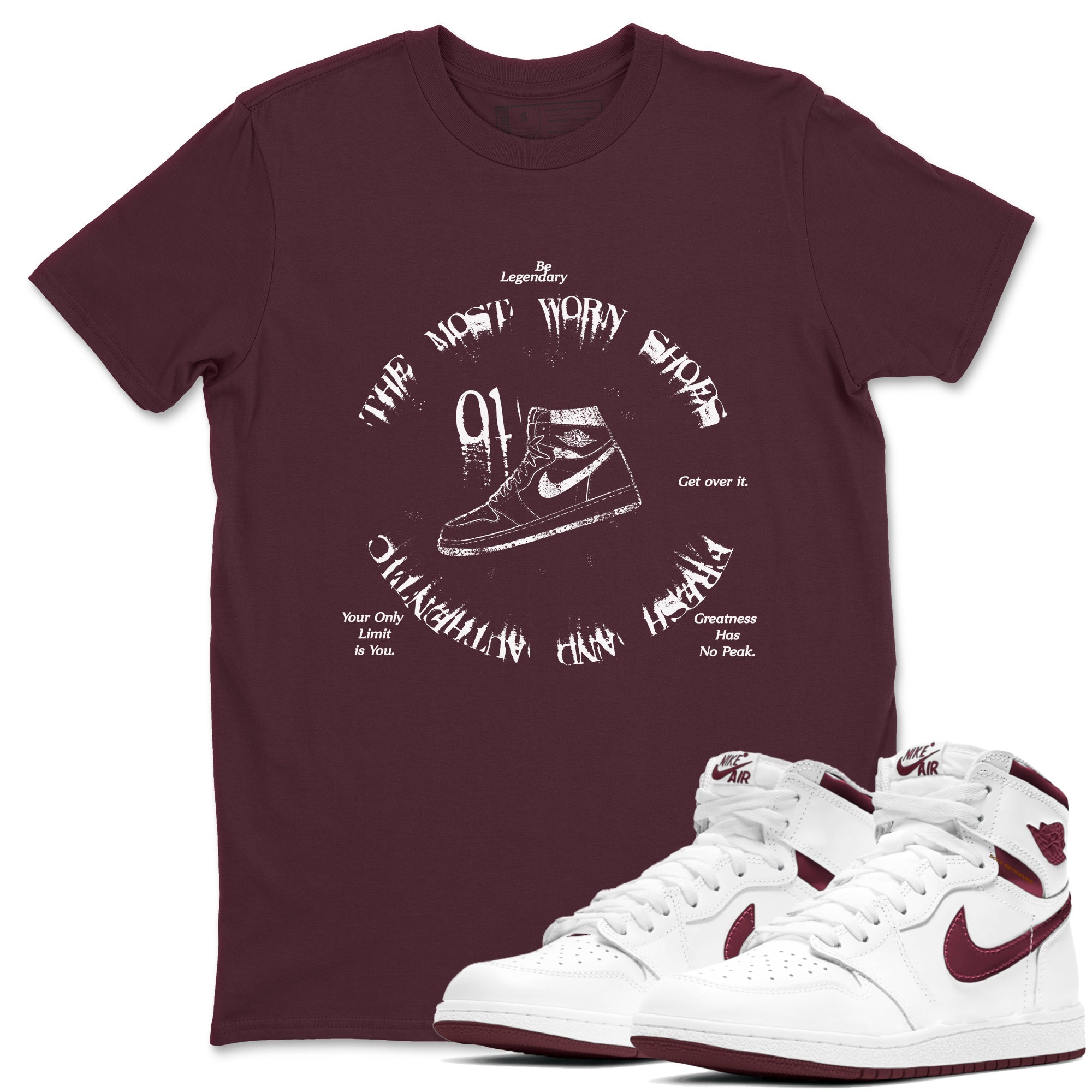 The Most Worn Shoes snkmatch Tees - Air Jordan 1 Metallic Burgundy
