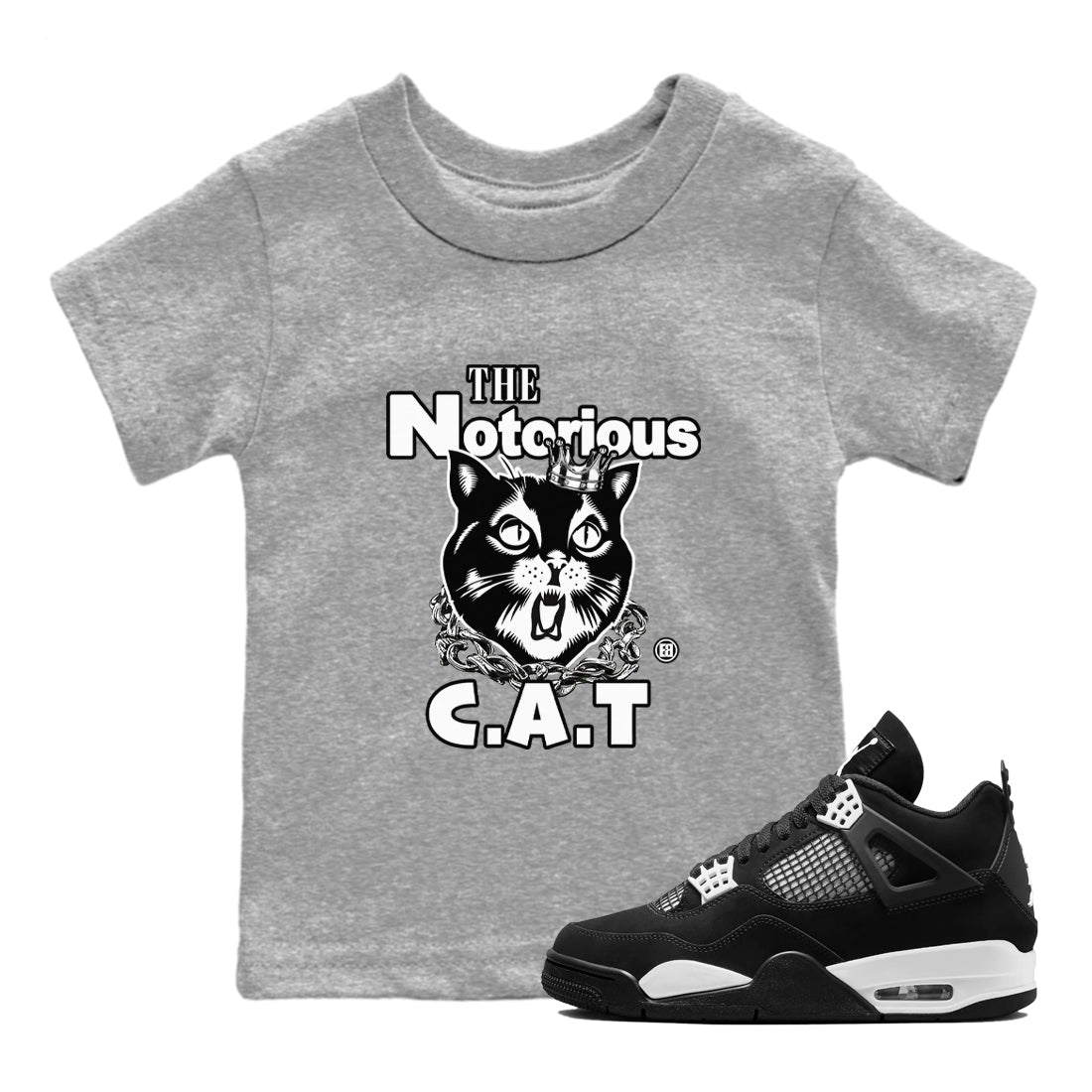 The Notorious Cat snkmatch Tees Kids - Air Jordan 4 White Thunder