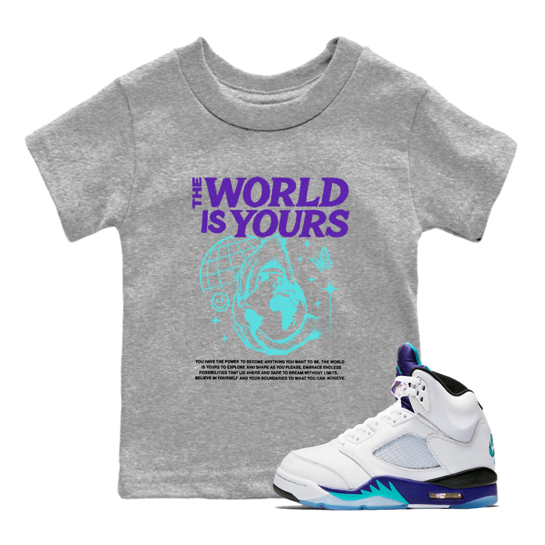 The World Is Yours snkmatch Tees Kids - Air Jordan 5 Grape