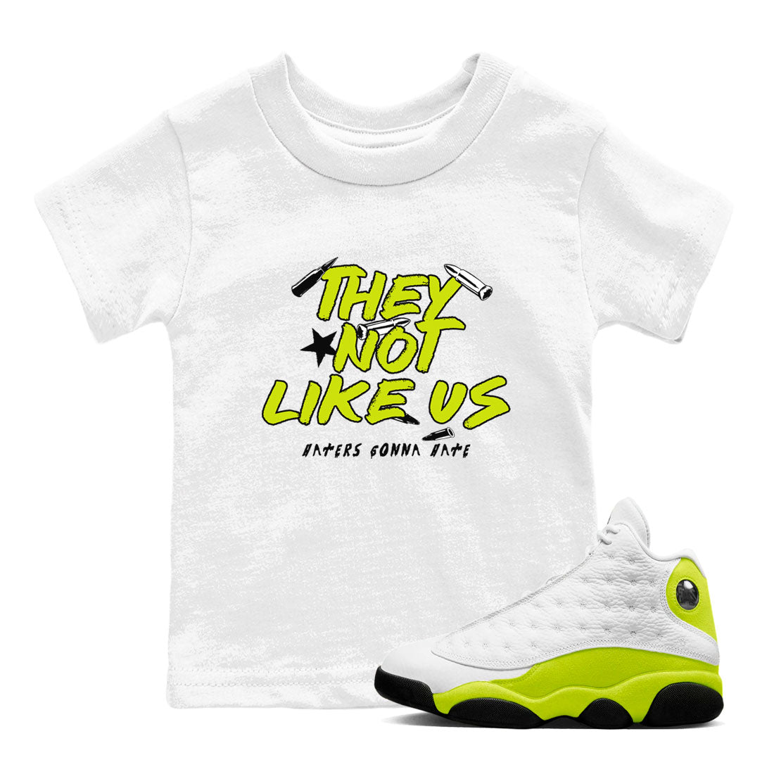 They Not Like Us snkmatch Tees Kids - Air Jordan 13 Bright Cactus