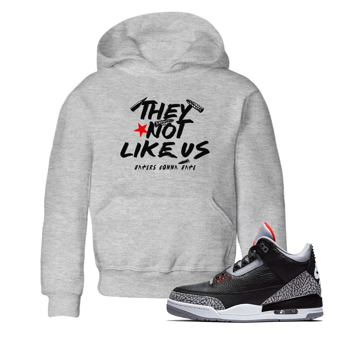 They Not Like Us snkmatch Tees Kids - Air Jordan 3 Black Cement