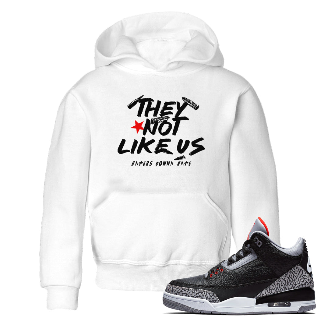 They Not Like Us snkmatch Tees Kids - Air Jordan 3 Black Cement
