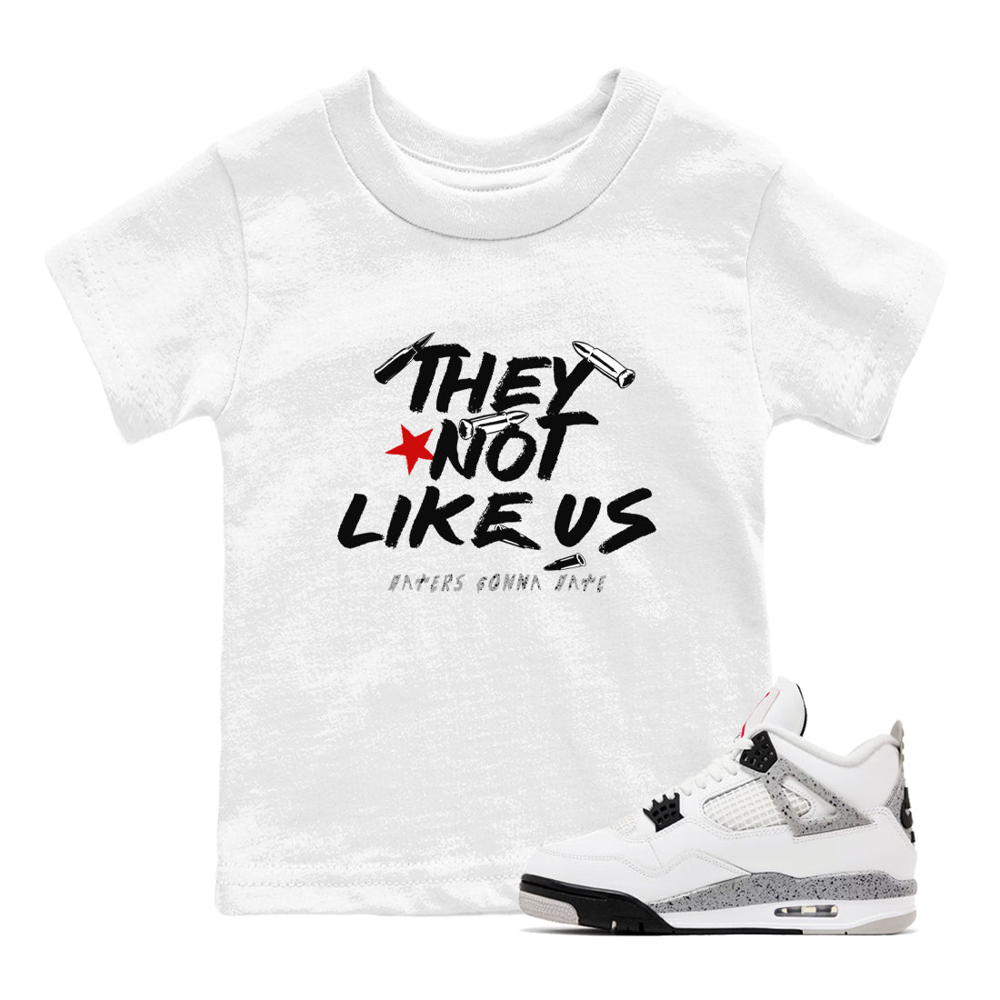 They Not Like Us snkmatch Tees Kids - Air Jordan 4 White Cement