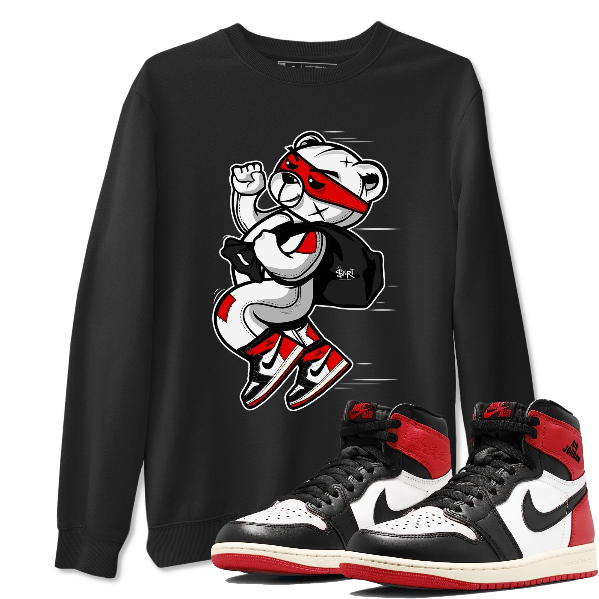 Thief Bear snkmatch Tees - Air Jordan 1 Black Toe Reimagined