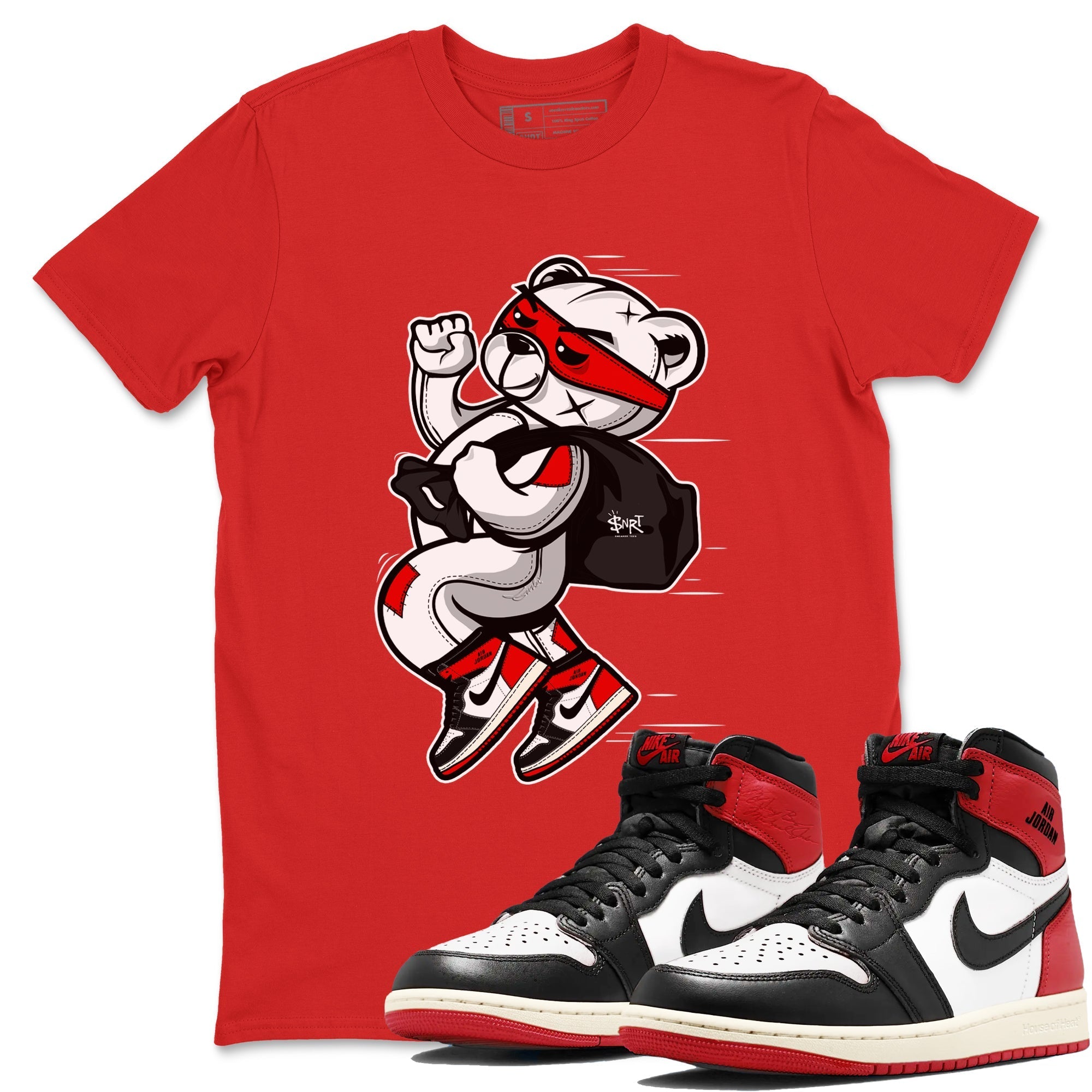 Thief Bear snkmatch Tees - Air Jordan 1 Black Toe Reimagined