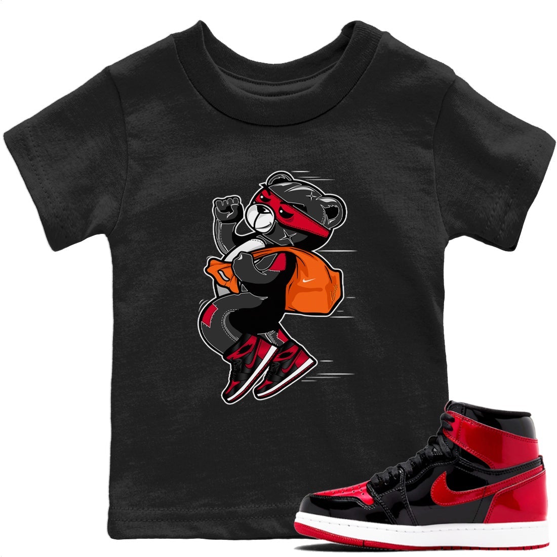 Thief Bear Kids Tops - Air Jordan 1 Bred Patent