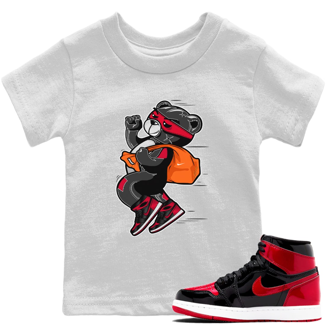 Thief Bear Kids Tops - Air Jordan 1 Bred Patent