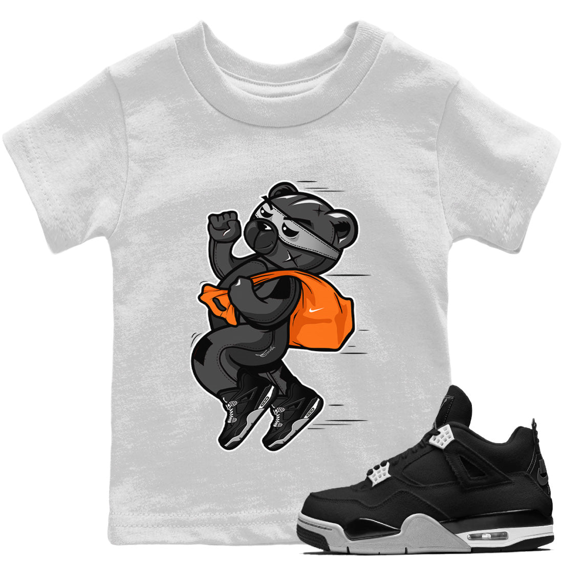 Thief Bear Kids Tops - Air Jordan 4 Black Canvas