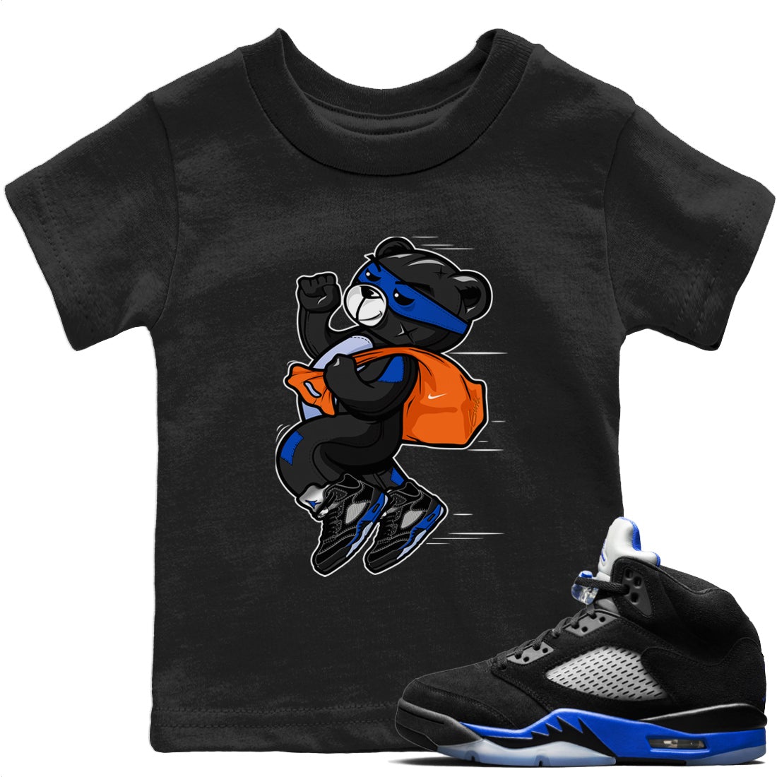 Thief Bear Kids Tops - Air Jordan 5 Racer Blue