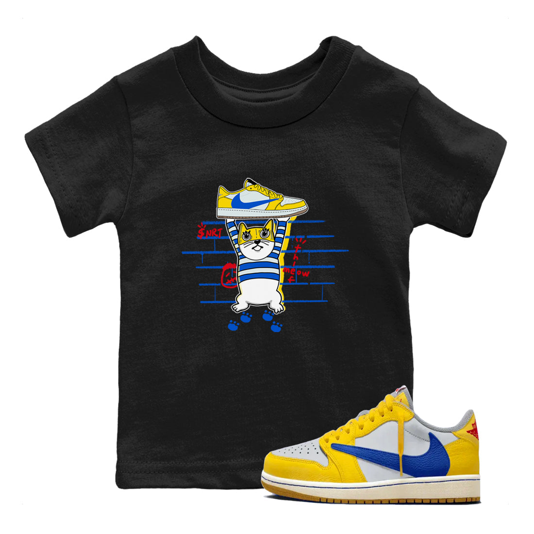Thief Cat snkmatch Tees Kids - Air Jordan 1 Travis Scott Canary