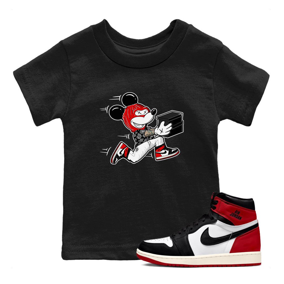 Thief Mouse snkmatch Tees Kids - Air Jordan 1 Black Toe Reimagined