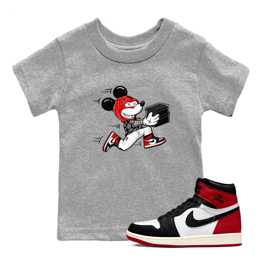 Thief Mouse snkmatch Tees Kids - Air Jordan 1 Black Toe Reimagined