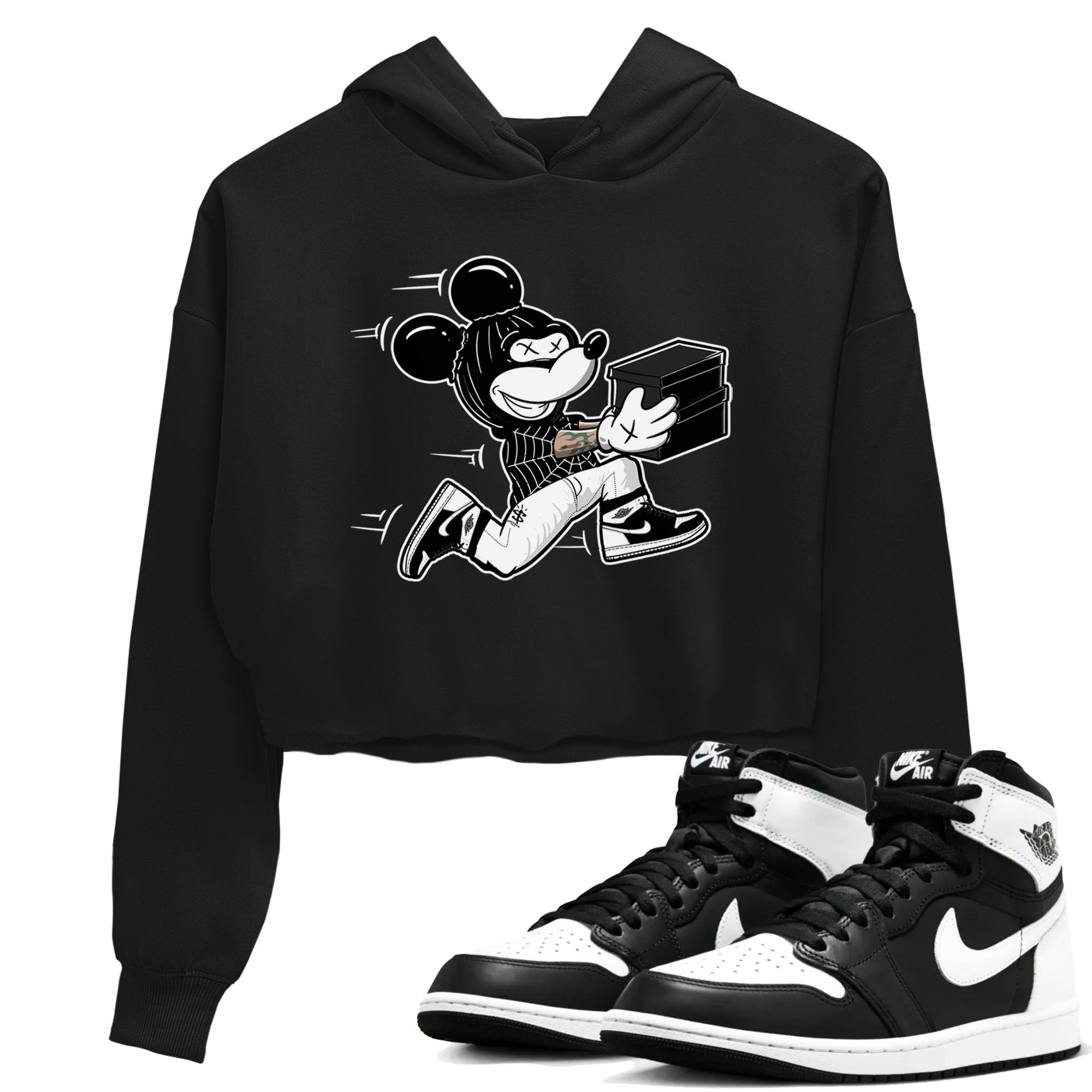 Thief Mouse snkmatch Women's Top - Air Jordan 1 Black White