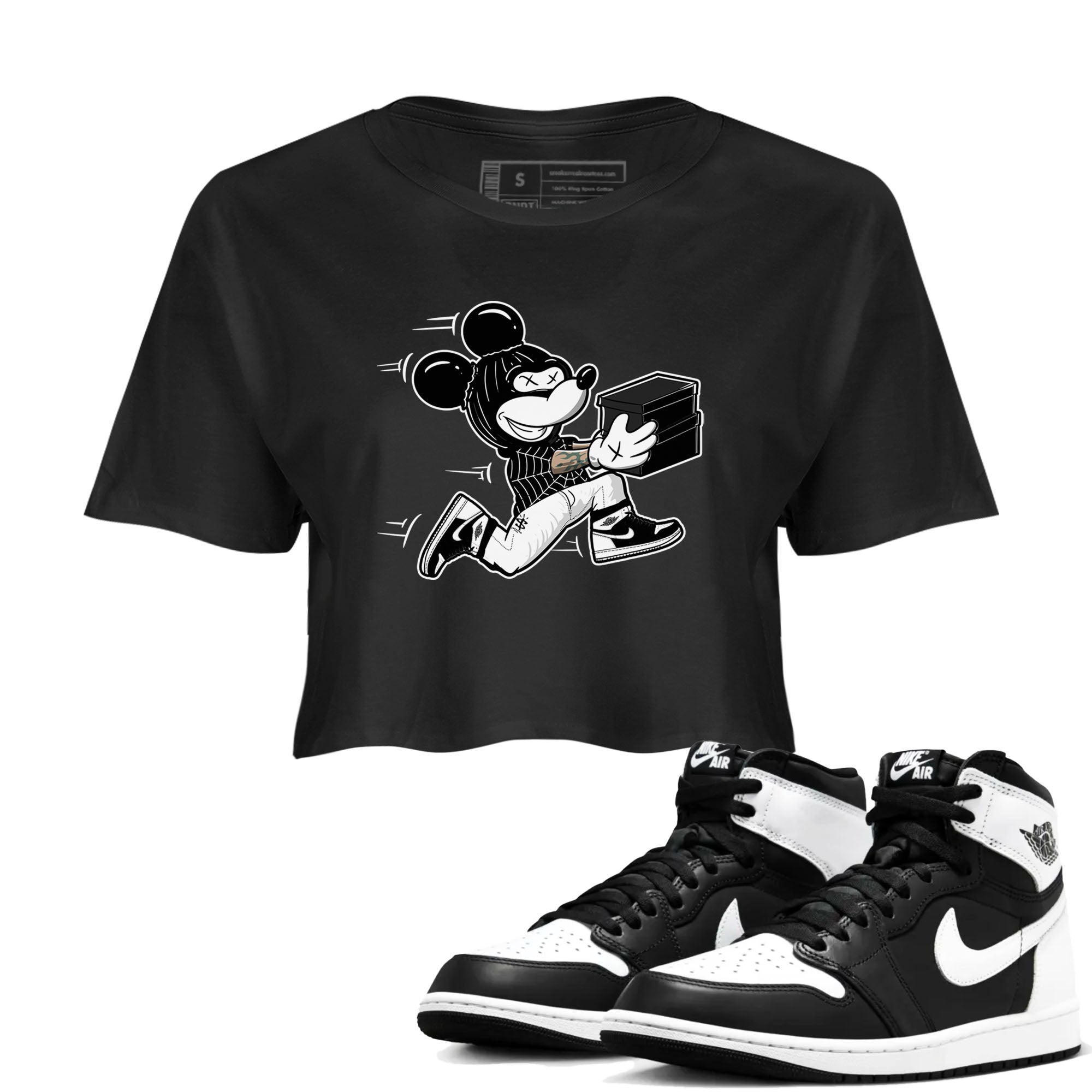 Thief Mouse snkmatch Women's Top - Air Jordan 1 Black White