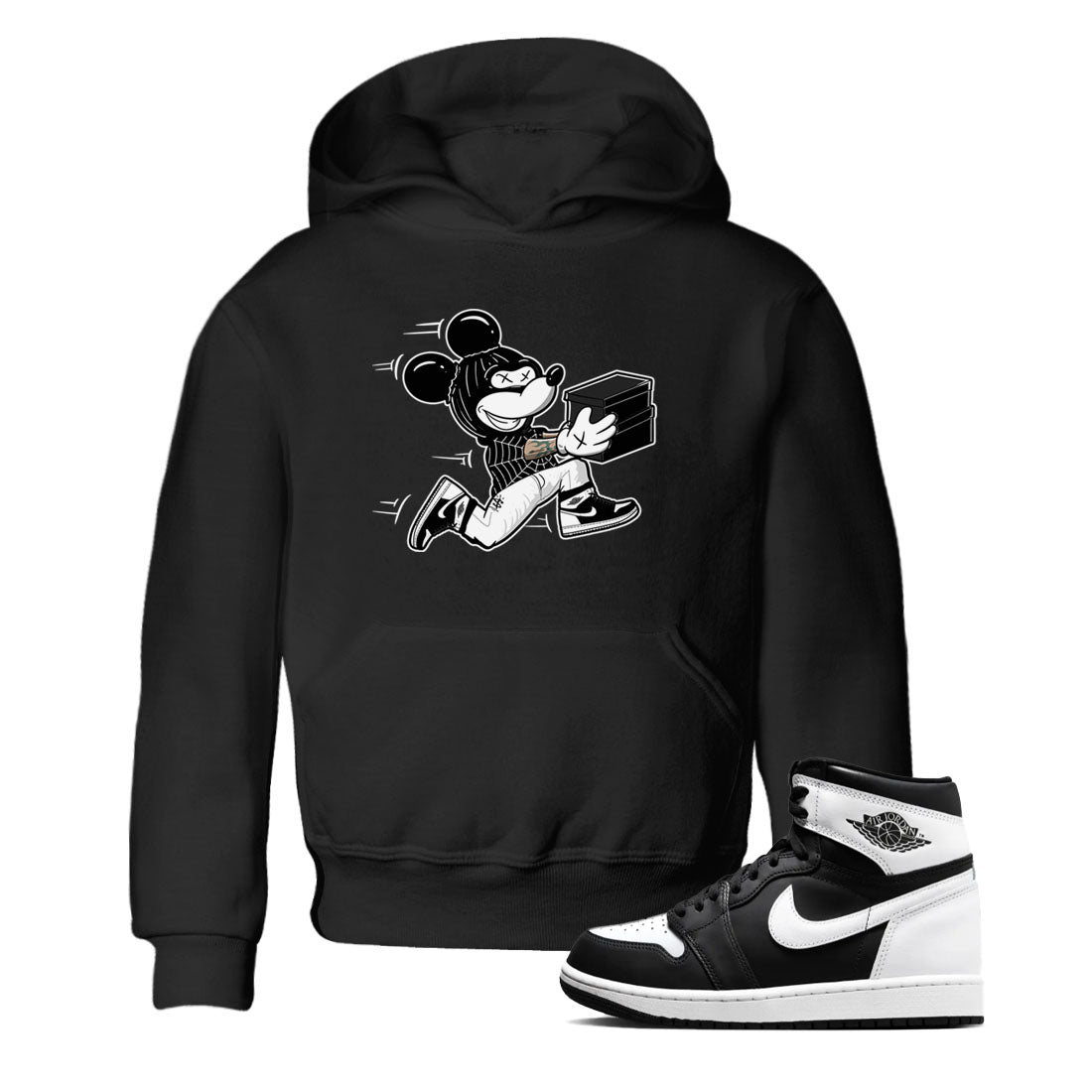Thief Mouse snkmatch Tees Kids - Air Jordan 1 Black White