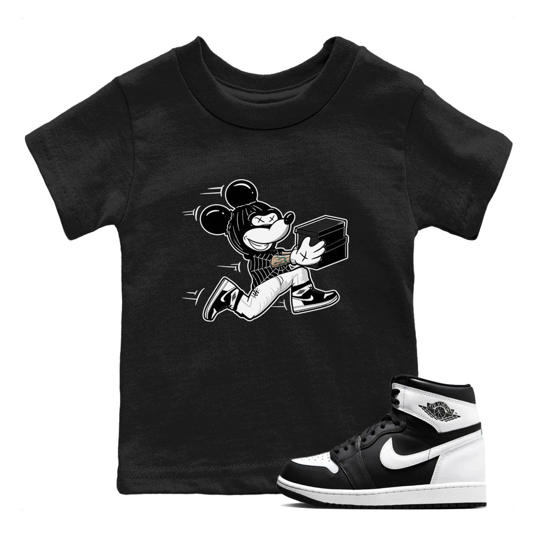 Thief Mouse snkmatch Tees Kids - Air Jordan 1 Black White