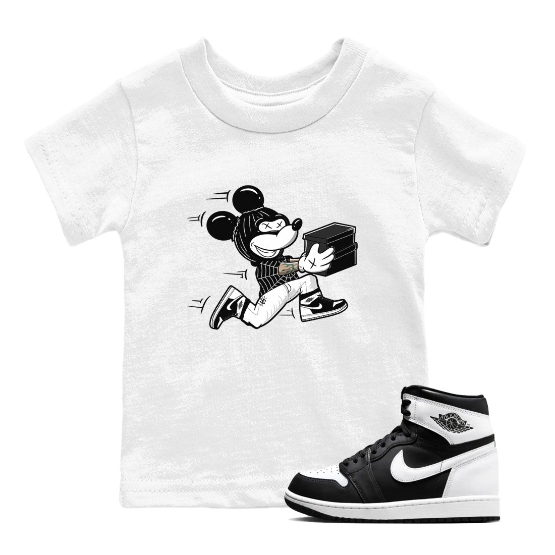 Thief Mouse snkmatch Tees Kids - Air Jordan 1 Black White
